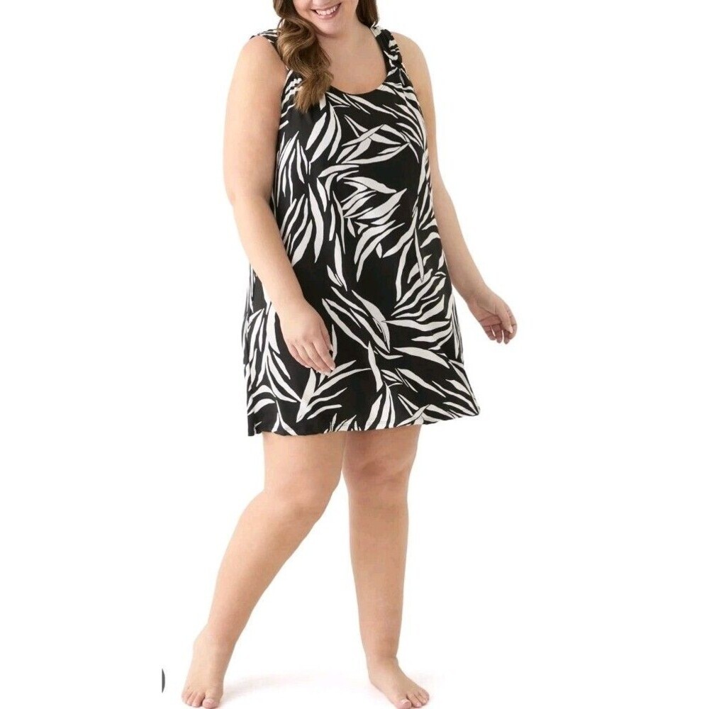 VALDI J Valdi Womens Zebra Palm Print Cover Up Tank Dress Size 2X NWT